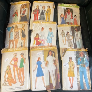 Vintage Simplicity dress pattern kit 1972 #5297 plus 8 more total of 9 kits.