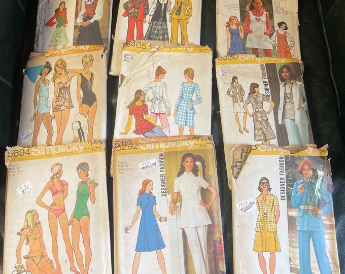 Vintage Simplicity dress pattern kit 1972 #5297 plus 8 more total of 9 kits.