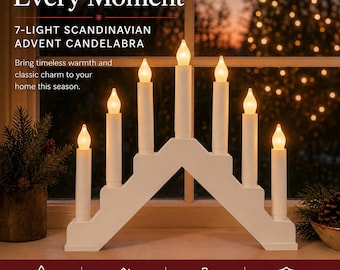 Scandinavian Advent Candle  Holder with Battery Operated Candles-Candelabra a Norwegian, Swedish. Finnish, Icelandic, Danish Tradition