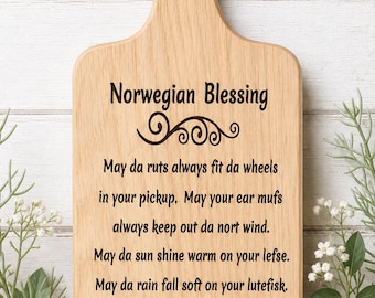 Norwegian Blessing Cutting Board – Hardwood Laser Engraved Handled Board