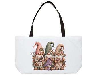 Crafting Gnomes Weekender Tote Bag | Trio of Cute Gnome Friends