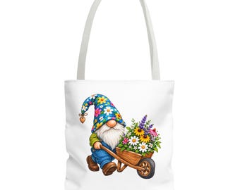 Gnome Tote Bag | Wheelbarrow of Daisies and Lavender