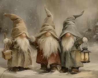 Whimsical Christmas Gnome Print – 16x20 Holiday Wall Art