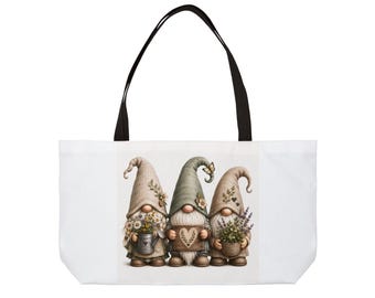 Woodland Gnome Trio Tote | Floral Heart Mushroom Mushroomcap Illustration
