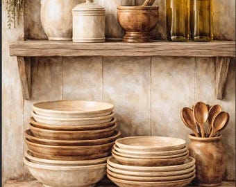 Farmhouse Kitchen Decor - Olive Oil Rustic Shelf Print