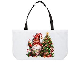 Christmas Gnome with Tree Weekender Tote Bag | Holiday Holiday Market Tote