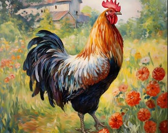 Colorful Print – Rustic Farmhouse Wall Art - Rooster