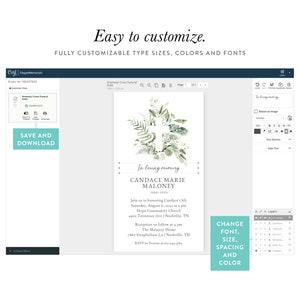 K&ouml;nnte beinhalten: Eine digitale Vorlage f&uuml;r eine Traueranzeige mit einem gr&uuml;nen Kreuz und einem floralen Design. Der Text lautet "In liebevoller Erinnerung Candace Marie Maloney 1939-2013". Die Vorlage ist vollst&auml;ndig anpassbar in Bezug auf Schriftart, Gr&ouml;&szlig;e, Abstand und Farbe.