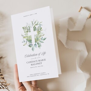 Greenery Cross Memorial テンプレートバンドル：編集可能な葬儀プログラム、招待状（Canva、デジタルダウンロード） 画像 7