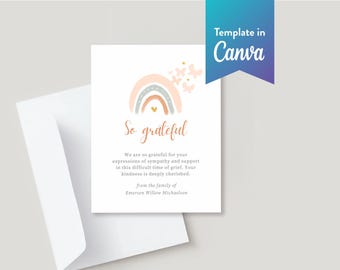 Infant or Child Funeral Thank You: Canva Template (Flat, Digital Download, 4.25x5.5 in) | Boho Rainbow