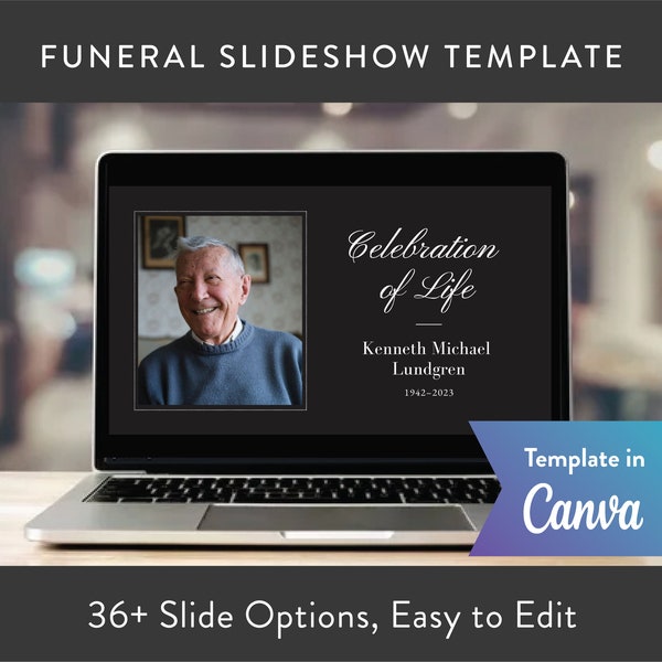 Modèle de diaporama vidéo Funeral Canva classique pour le service commémoratif, célébration de la vie