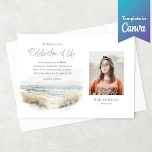 Editable Memorial Invitation | Funeral Invitation | Celebration of Life | CANVA TEMPLATE | Coastal Landscape
