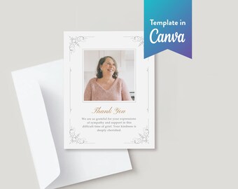Elegant Funeral Thank You: Canva Template (Flat, Digital Download, 4.25x5.5 in) | Ornate Frame