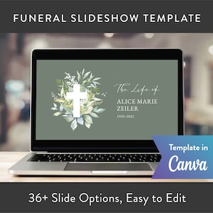 Greenery Cross Funeral Canva Video Slideshow Template for Memorial Service, Celebration of Life