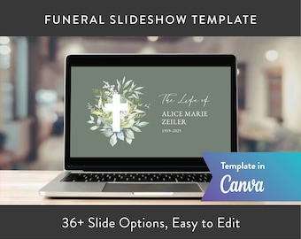 Religious Funeral Slideshow Template for Memorial Service, Celebration of Life | Canva Template | Greenery Cross