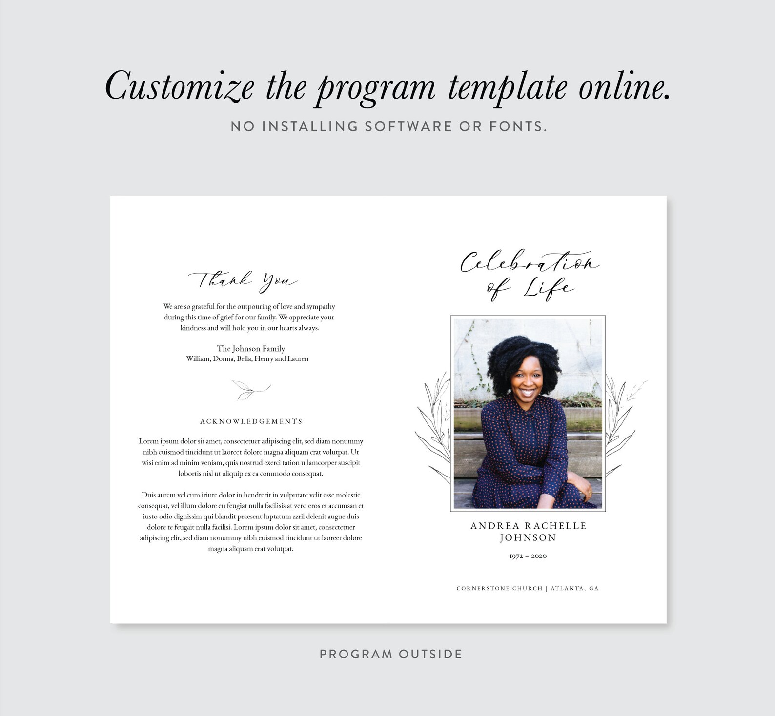 Editable Memorial Program Printable Funeral Program ONLINE - Etsy