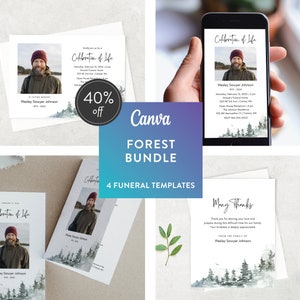 Wald | Canva Template Bundle von 4 | Bearbeitbare religiöse Gedenkvorlagen | Beerdigung | Feier des Lebens