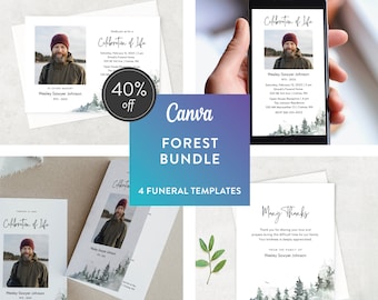 Forest | Canva Template Bundle of 4 | Editable Religious Memorial Templates | Funeral | Celebration of Life