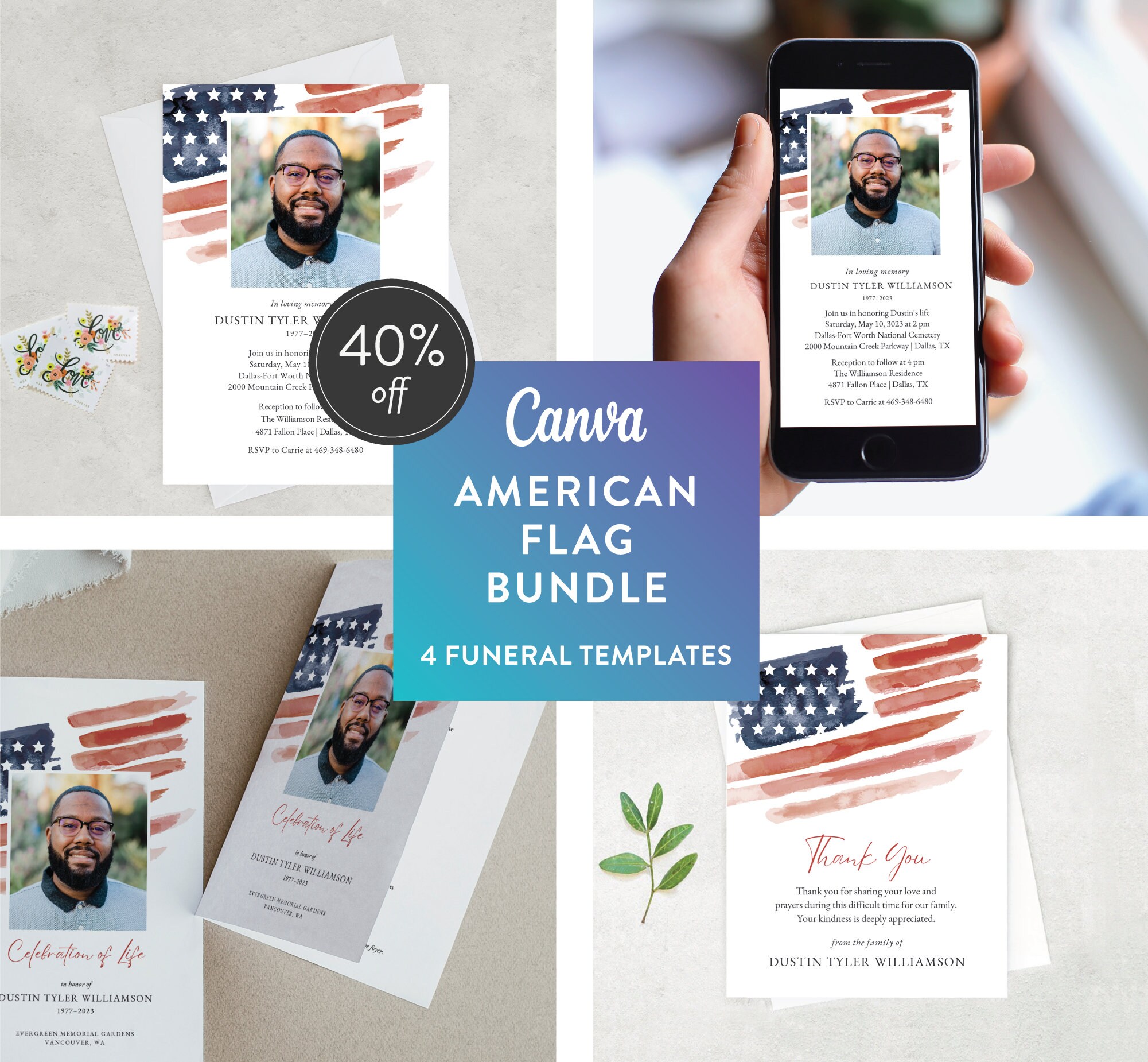 American Flag Canva Template Bundle of 4 Editable Etsy