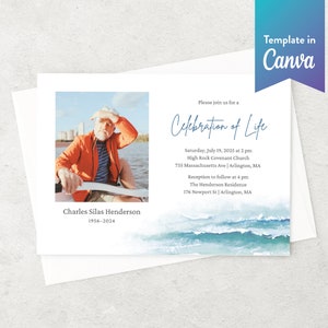 Editable Memorial Invitation | Funeral Invitation | Celebration of Life | CANVA TEMPLATE | Ocean Waves