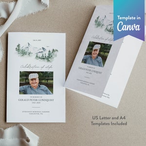 Beerdigungen in den Bergen: Canva Template (Digitaler Download, Bi-Fold, Letter, A4) | Rustikaler Berg