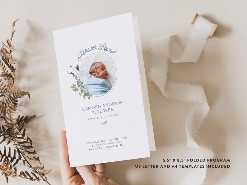 Infant Loss Funeral Template Bundle (Canva Digital Download) | Blue Wildflower image 3