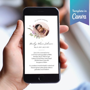 Lavanda | Convite de texto | Convite Funeral Digital | Anúncio do funeral por telefone | MODELO DE CANVA | Flores silvestres