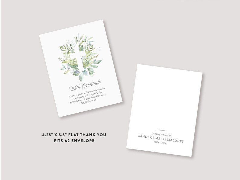 Greenery Cross Memorial テンプレートバンドル：編集可能な葬儀プログラム、招待状（Canva、デジタルダウンロード） 画像 5