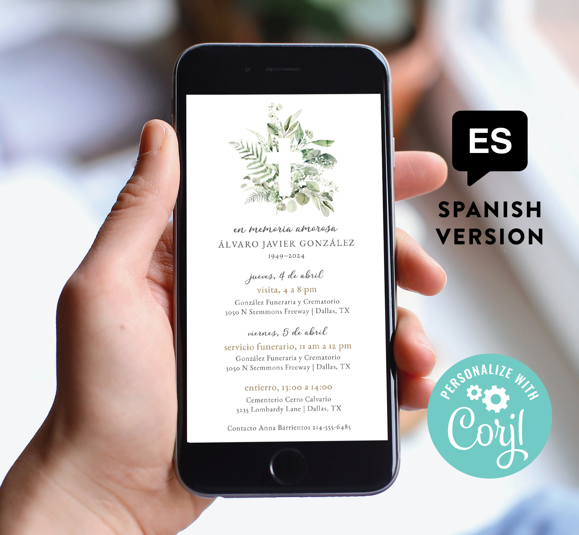 Spanish Digital Funeral Invite Phone Memorial Announcement Etsy
