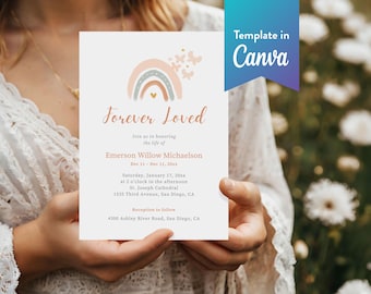 Infant or Child Funeral Celebration of Life Invitation: Canva Template (Digital Download, 5x7 in) | Boho Rainbow