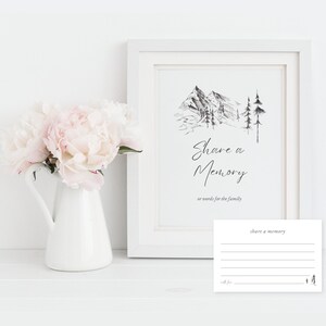 Comparta un letrero funerario con memoria y haga coincidir una tarjeta de memoria / Plantillas imprimibles / Bosquejo de montaña