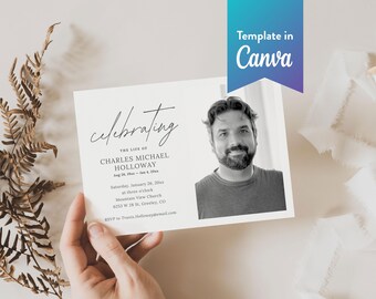 Minimalist Funeral Invitation: Canva Template (Digital Download, 5x7 in) | Modern Minimal