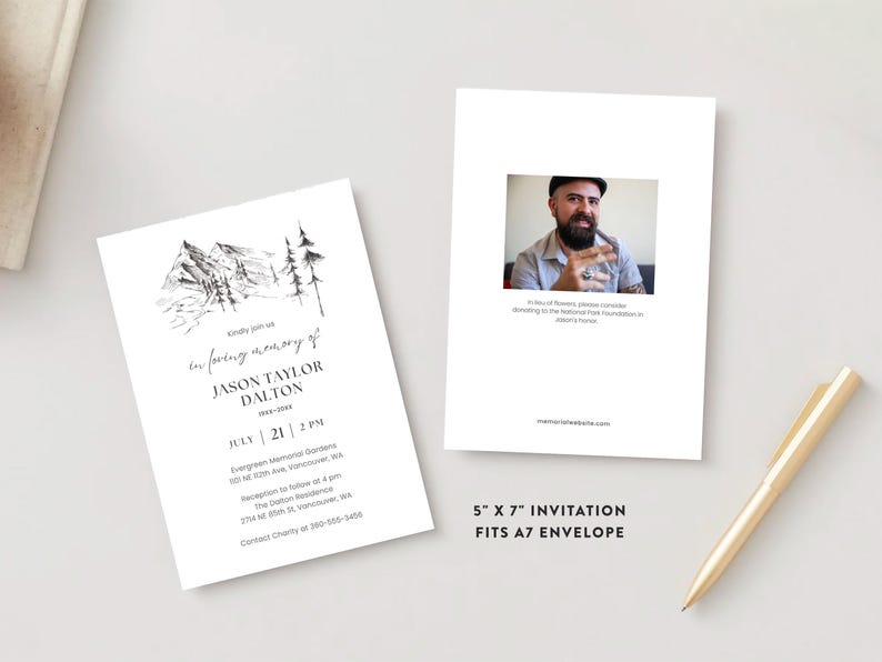 Nature Lover Funeral Template Bundle (Canva Digital Download) | Mountain Sketch image 2