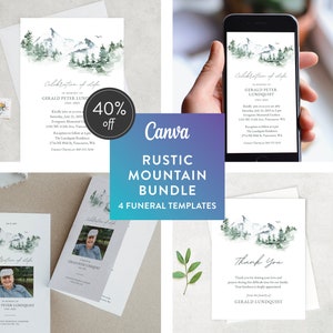 Landhausstil | Canva Template Bundle von 4 | Bearbeitbare Gedenkvorlagen | Beerdigung | Feier des Lebens
