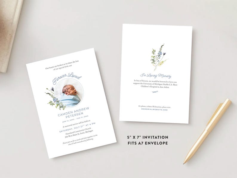 Infant Loss Funeral Template Bundle (Canva Digital Download) | Blue Wildflower image 2