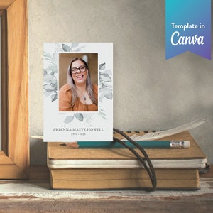 Editable Prayer Card | Funeral Keepsake Card | Celebration of Life | CANVA TEMPLATE | Soft Eucalyptus