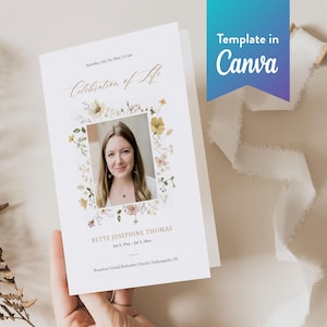 Wildflower Celebration of Life Program: Canva Template (Digital Download, Bi-Fold, Letter, A4) | Flower Garden