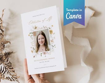 Wildflower Celebration of Life Program: Canva Template (Digital Download, Bi-Fold, Letter, A4) | Flower Garden