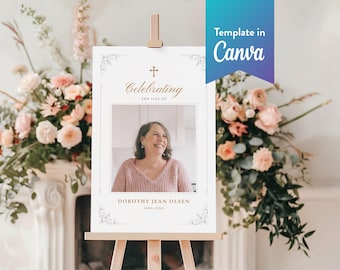 Memorial Welcome Sign: Celebration of Life (Canva Template, Digital Download, 4 Sizes) | Ornate Frame