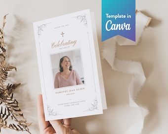 Elegant Funeral Program: Canva Template (Digital Download, Bi-Fold, Letter, A4) | Ornate Frame