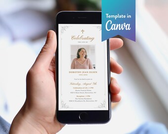 Elegant Funeral Text Invite: Canva Template (Digital Download, 1080x1920 px) | Ornate Frame