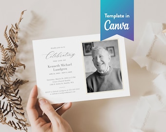 Elegant Funeral Invitation: Canva Template (Digital Download, 7x5 in) | Classic Elegance