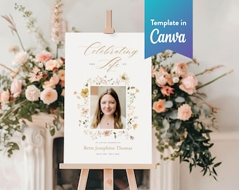 Wildflower Memorial Welcome Sign: Celebration of Life (Canva Template, Digital Download, 4 Sizes) | Flower Garden