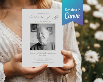 Elegant Funeral Invitation: Canva Template (Digital Download, 5x7 in) | Classic Elegance