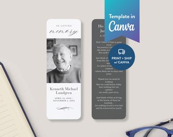 Funeral Bookmark: Canva Template (Digital Download, 2x6) | Classic Elegance