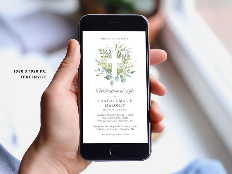 Greenery Cross Memorial テンプレートバンドル：編集可能な葬儀プログラム、招待状（Canva、デジタルダウンロード） 画像 4