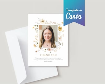 Wildflower Funeral Thank You: Canva Template (Flat, Digital Download, 4.25x5.5 in) | Flower Garden