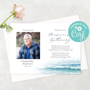 Editable Memorial Invitation | Funeral Invitation | Celebration of Life | ONLINE TEMPLATE | Ocean Waves