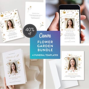 Wildflower Memorial Template Bundle: Editable Funeral Program, Invitation (Canva, Digital Download) | Flower Garden