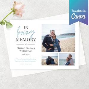 Invitation commémorative modifiable | Faire-part pour funérailles | Célébration de la vie | MODÈLE TOILE | Pour un souvenir affectueux multi-photos
